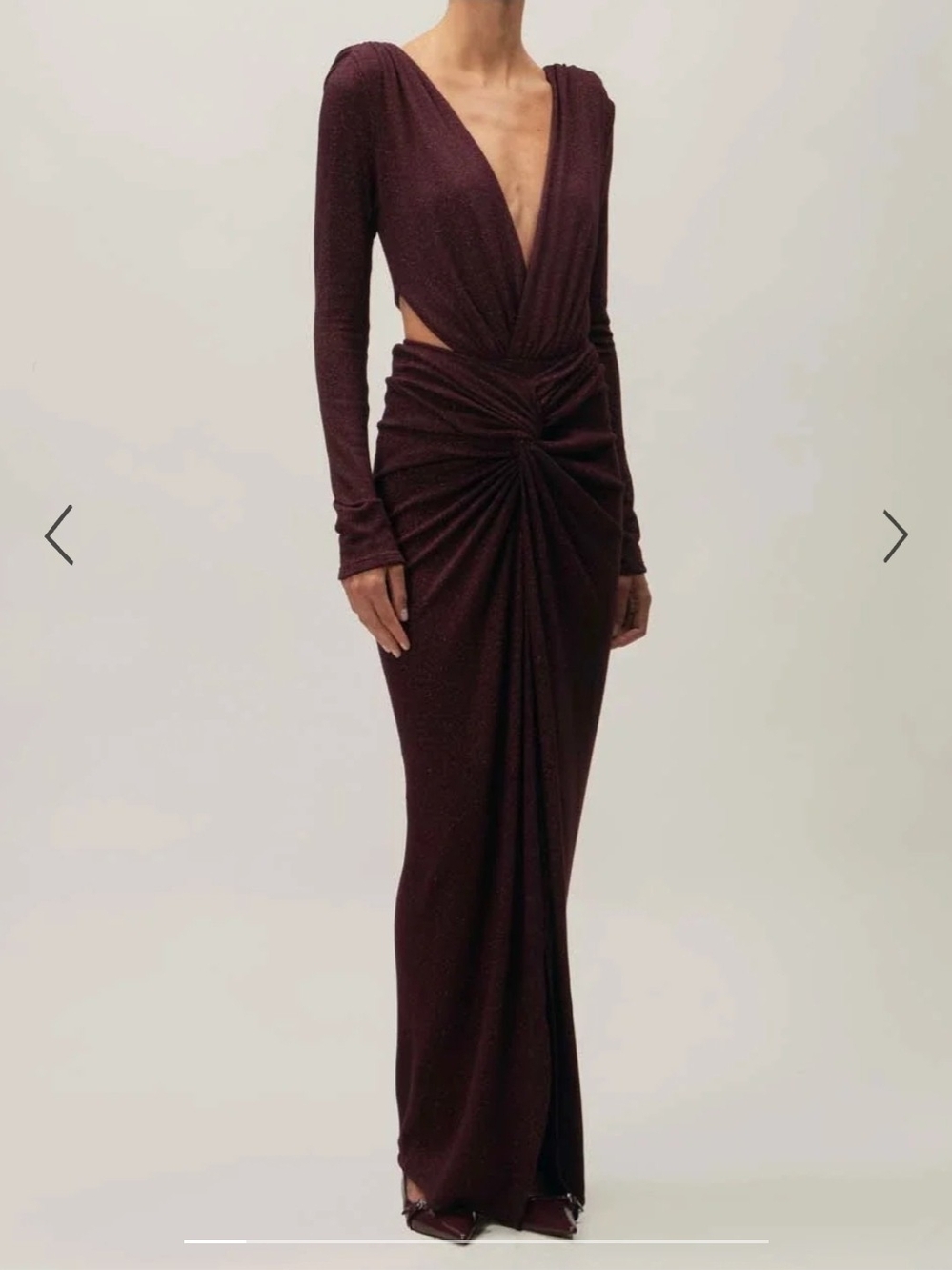 Baobab Collection Burgundy Long-Sleeve Plunging Knot-Front Gown